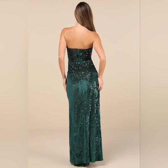 Lulus Memorable Sparkle Emerald Green Velvet Sequin Maxi Dress XS Wedding Party - Picture 5 of 10